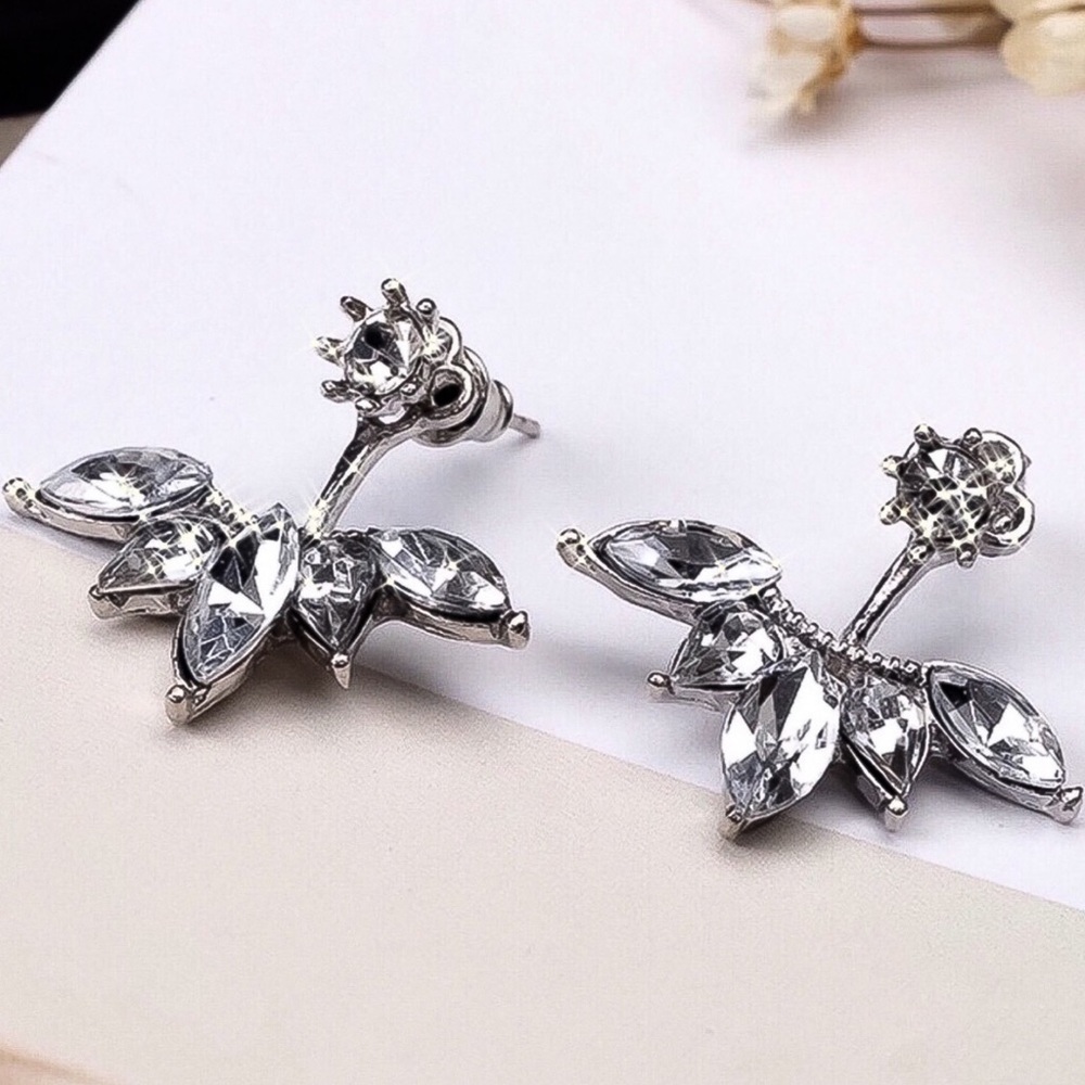 Silver & Crystal Earring Studs w/Matching Jackets - Picture 5 of 8